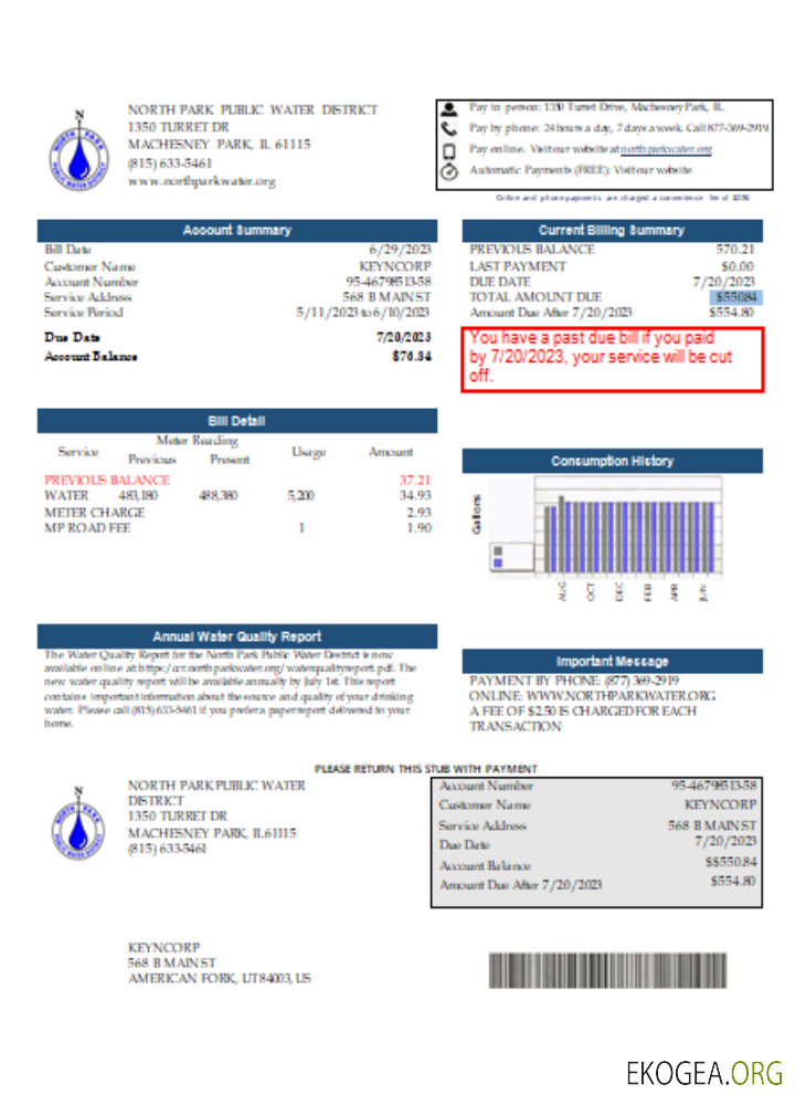 Projet de loi sur les services publics du district des eaux publiques de l'Illinois North Park, IL, SCR